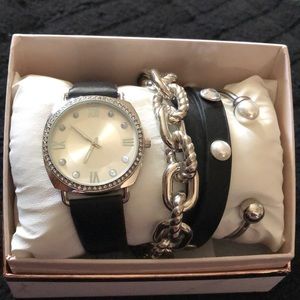 Black & Silver Watch & Bracelet Gift Set